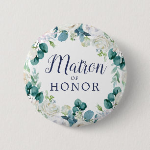 Classic White Flower Matron of Honor Bridal Shower 6 Cm Round Badge