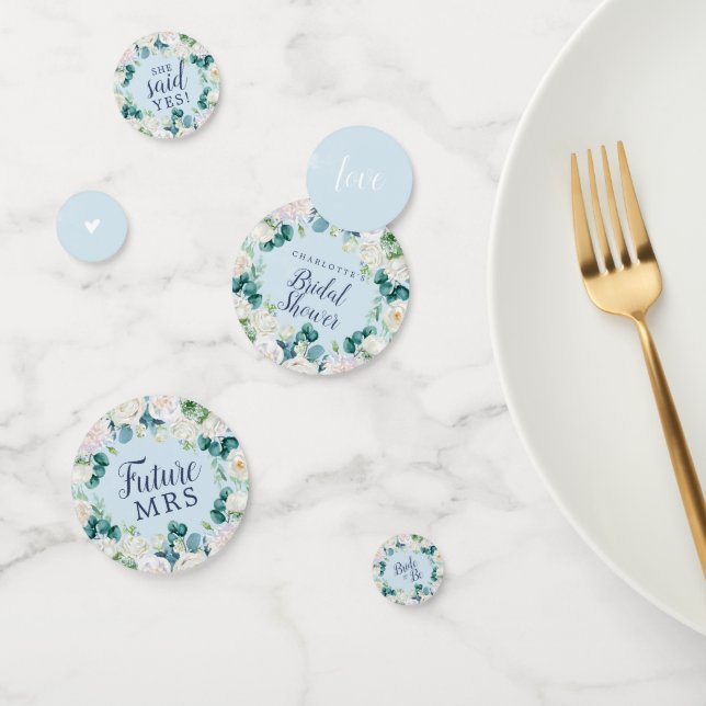 Classic White Flowers | Blue Bridal Shower Confetti (Group)