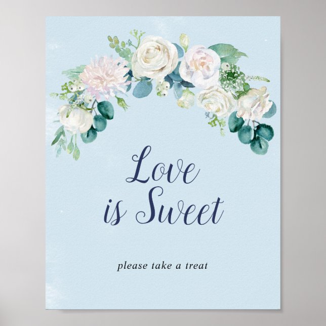Classic White Flowers | Blue Love Is Sweet Sign (Front)