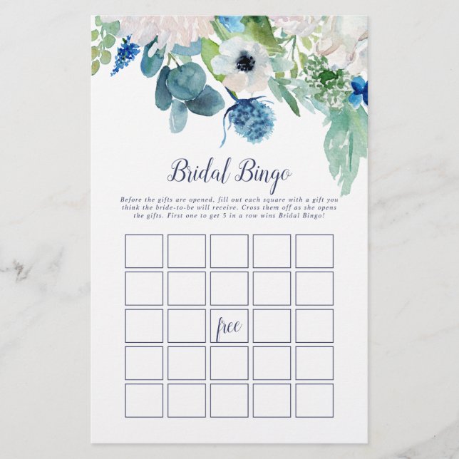 Classic White Flowers Bridal Bingo Game Flyer (Front)