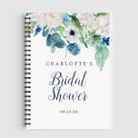 Classic White Flowers Bridal Shower Gift List Notebook<br><div class="desc">This classic white flowers bridal shower gift list notebook is perfect for a spring wedding shower. The elegant floral design features soft ivory and white roses,  peonies,  and chrysanthemum with touches of periwinkle blue watercolor flowers and green foliage. Personalise with the name of the bride-to-be.</div>