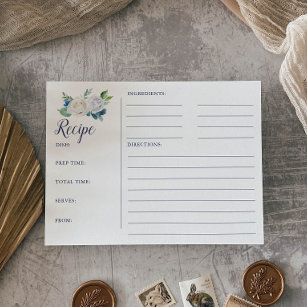 Classic White Flowers Bridal Shower Recipe Cards