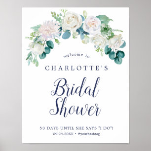 Classic White Flowers Bridal Shower Welcome Poster