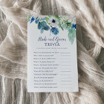 Classic White Flowers Bride and Groom Trivia Game Flyer<br><div class="desc">This classic white flowers bride and groom trivia game is perfect for a spring wedding shower. The elegant floral design features soft ivory and white roses, peonies, and chrysanthemum with touches of periwinkle blue watercolor flowers and green foliage. Personalize the back of the card with the name of the bride...</div>