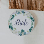 Classic White Flowers Bride Bridal Shower 6 Cm Round Badge<br><div class="desc">This classic white flowers bride bridal shower button is perfect for a spring wedding shower. The elegant floral design features soft ivory and white roses,  peonies,  and chrysanthemum with touches of periwinkle blue watercolor flowers and green foliage.</div>