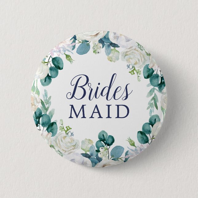 Classic White Flowers Bridesmaid Bridal Shower 6 Cm Round Badge (Front)
