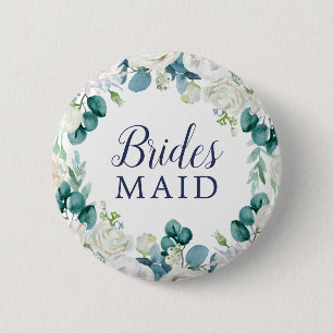 Classic White Flowers Bridesmaid Bridal Shower 6 Cm Round Badge