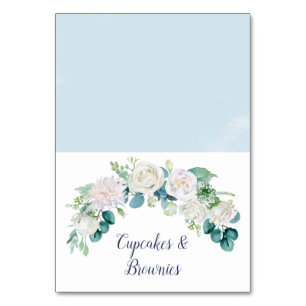 Classic White Flowers Buffet Food Labels Table Number