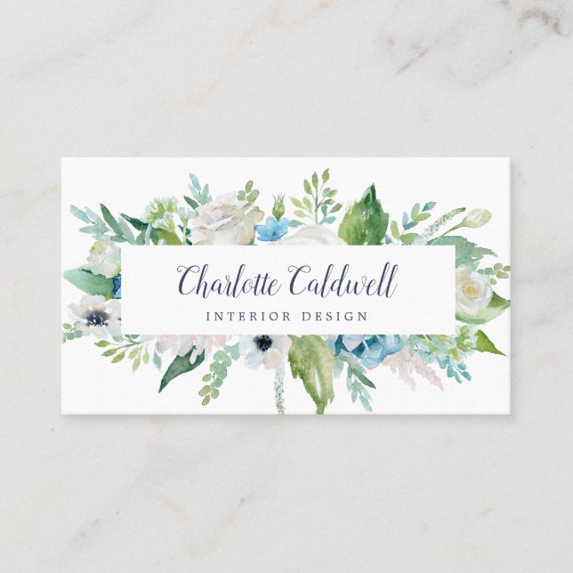 Classic White Flowers Business Card (Front)