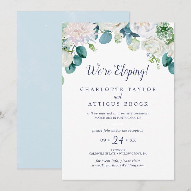 Classic White Flowers Elopement Reception Invitation (Front/Back)