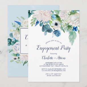 Classic White Flowers Engagement Party Invitation