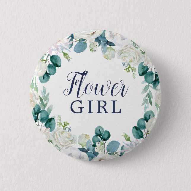 Classic White Flowers Flower Girl Bridal Shower 6 Cm Round Badge (Front)