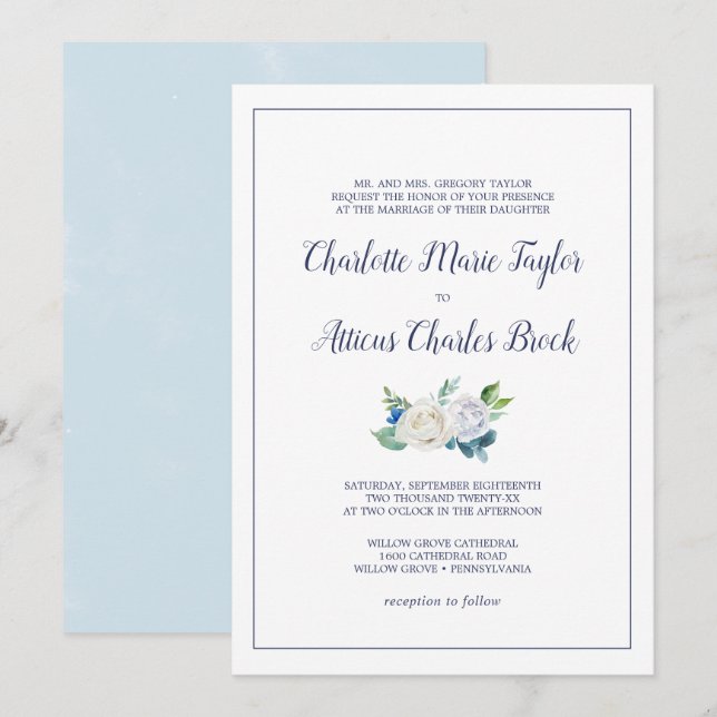 Classic White Flowers Formal Wedding Invitation (Front/Back)
