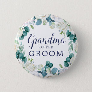 Classic White Flowers Grandma of the Groom 6 Cm Round Badge
