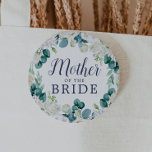Classic White Flowers Mother of the Bride 6 Cm Round Badge<br><div class="desc">This classic white flowers mother of the bride button is perfect for a spring wedding shower. The elegant floral design features soft ivory and white roses,  peonies,  and chrysanthemum with touches of periwinkle blue watercolor flowers and green foliage.</div>