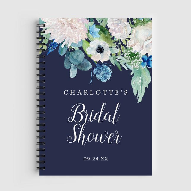 Classic White Flowers Navy Bridal Shower Gift List Notebook (Creator Uploaded)