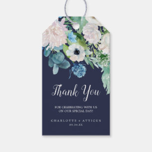 Classic White Flowers Navy Thank You Favour Gift Tags