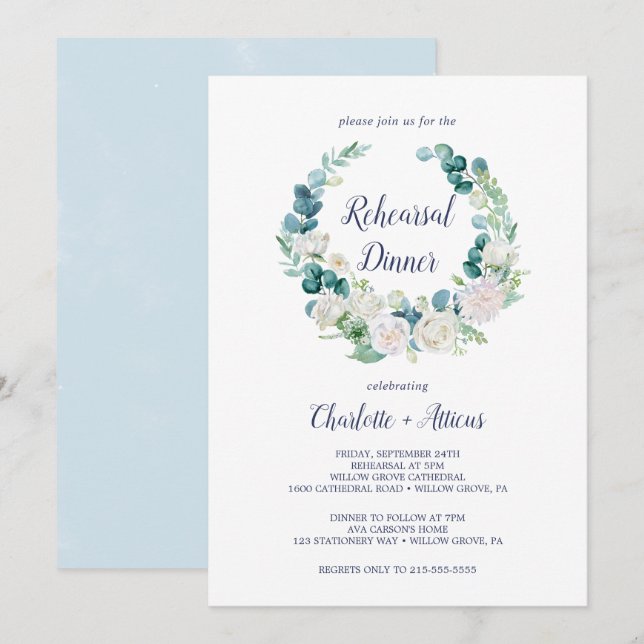 Classic White Flowers Rehearsal Dinner Invitation (Front/Back)