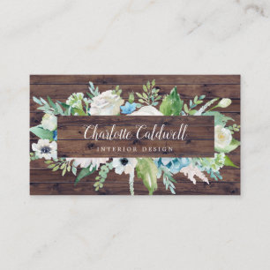 Classic White Flowers Rustic Business Card