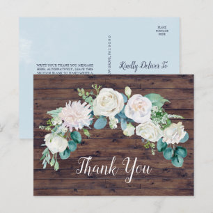 Classic White Flowers Rustic Thank You Postcard