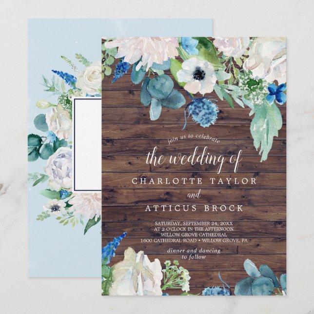Classic White Flowers | Rustic The Wedding Of Invitation (Front/Back)