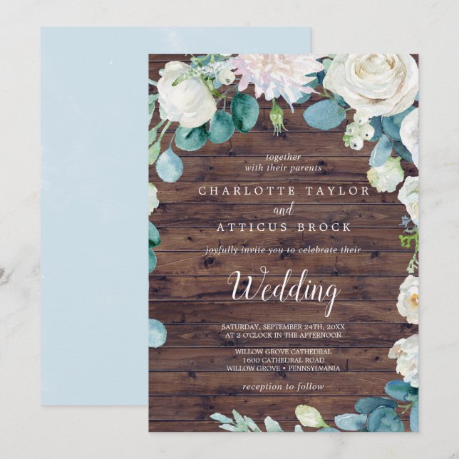 Classic White Flowers | Rustic Wedding Invitation (Front/Back)