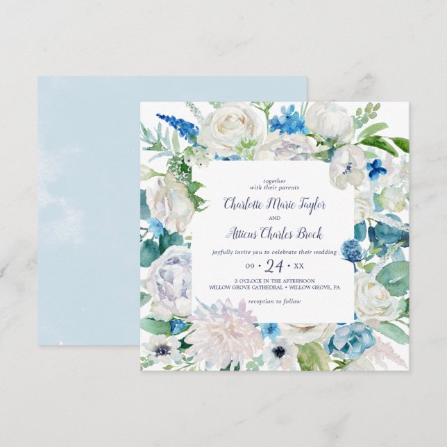 Classic White Flowers Square Wedding Invitation (Front/Back)