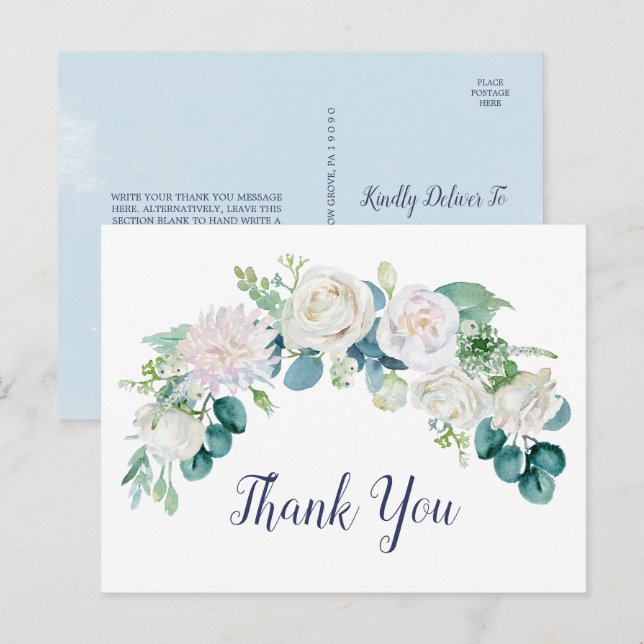 Classic White Flowers Thank You Postcard (Front/Back)