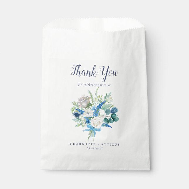 Classic White Flowers Thank You Wedding Favour Bags (Front)
