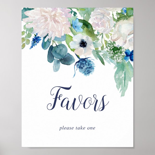 Classic White Flowers Wedding Favours Sign (Front)
