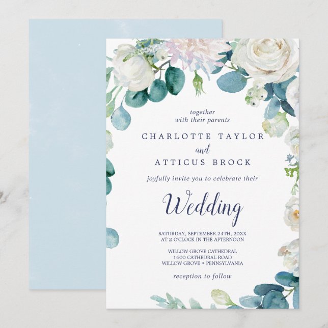 Classic White Flowers Wedding Invitation (Front/Back)