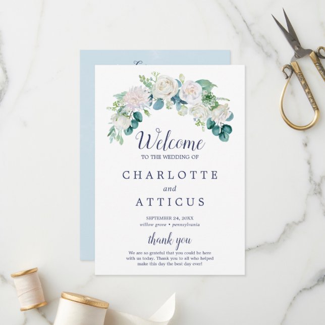 Classic White Flowers Wedding Program Programme (Front/Back In Situ)