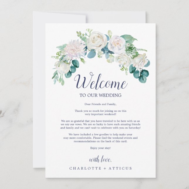 Classic White Flowers Welcome Letter & Itinerary (Front)