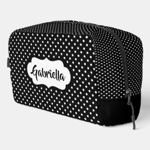 Classic White French Swiss Polka Dots On Black Dopp Kit