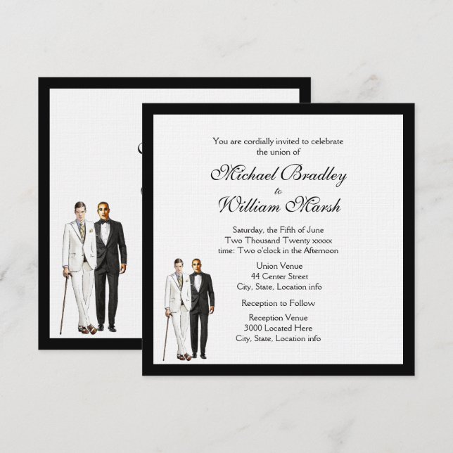 Classic White Gay Wedding Invitation (Front/Back)