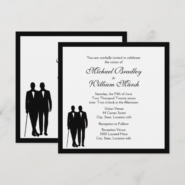 Classic White Gay Wedding Invitation (Front/Back)