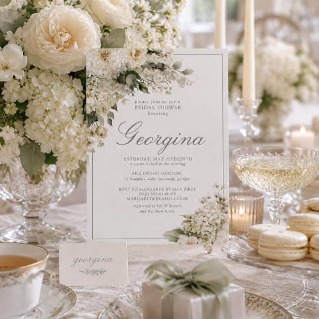 Classic White Hydrangea Floral Bridal Shower Invitation (For a bride who has always dreamed in white.)