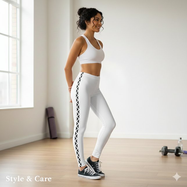 Classic White Leggings with Black Side Stripe (Classic White Leggings with Black Side Stripe)