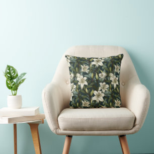 Classic White Lily Green Floral Pattern Cushion