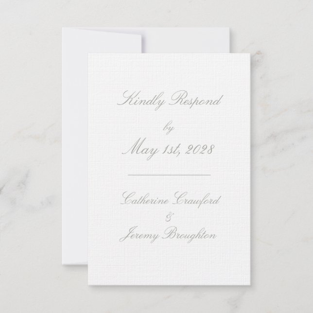 Classic White Linen Wedding Script Mail In RSVP Card (Front)