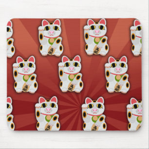 Classic White Lucky Cat Pattern Mouse Mat