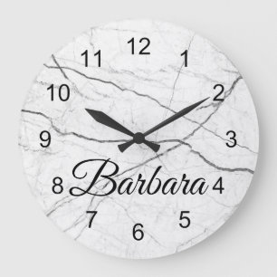 Classic White Marble Depiction Black Name Large Clock