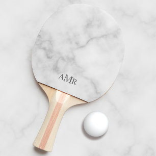 Classic White Marble Personalised Monogram Ping Pong Paddle