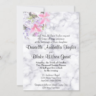 Classic White Marble Pink Lily Traditional Wedding Invitation