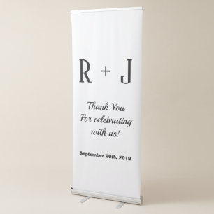 Classic White Monogram Thank You Wedding Backdrop Retractable Banner