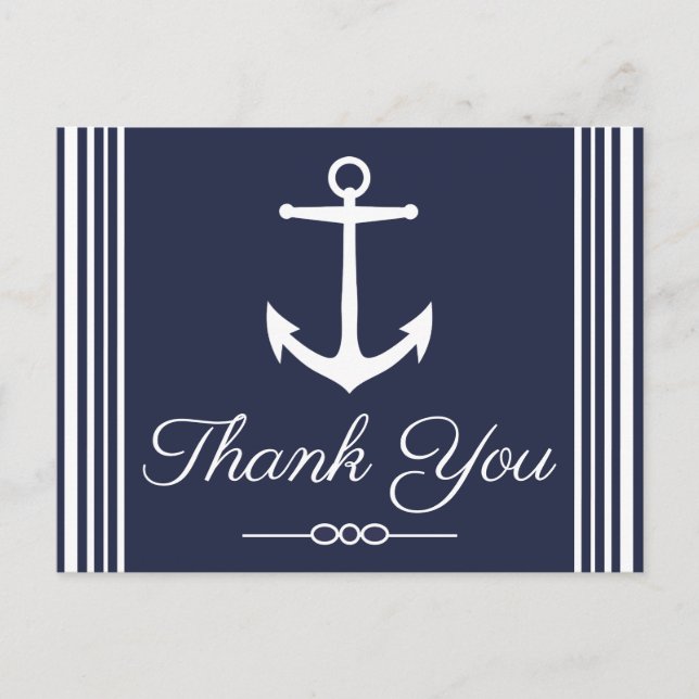 Classic White Nautical Anchor Navy Blue Thank You Postcard (Front)