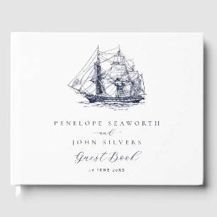 Classic White Nautical Ship Illustration Wedding Guest Book