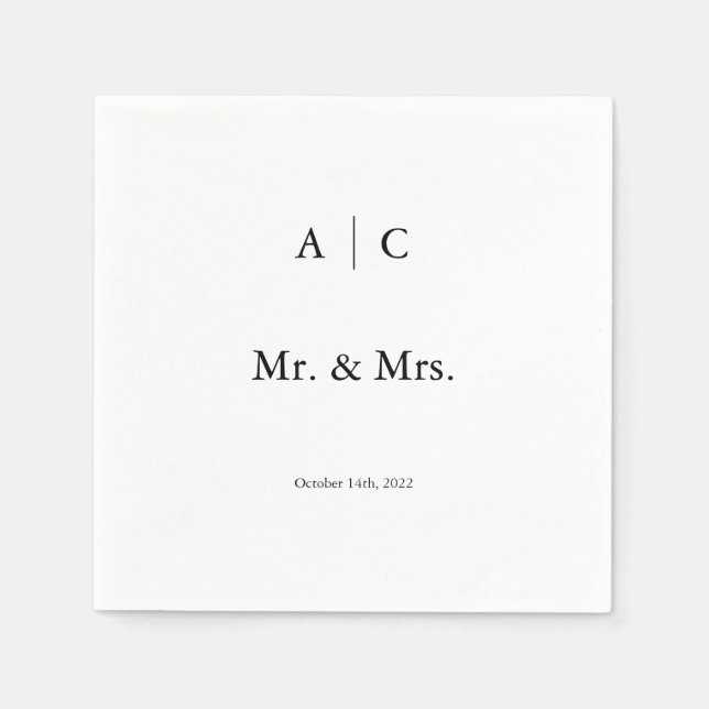 Classic White Personalised Wedding Cocktail Napkin (Front)
