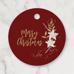 Classic White Poinsettia and Berries Sparkle Favour Tags