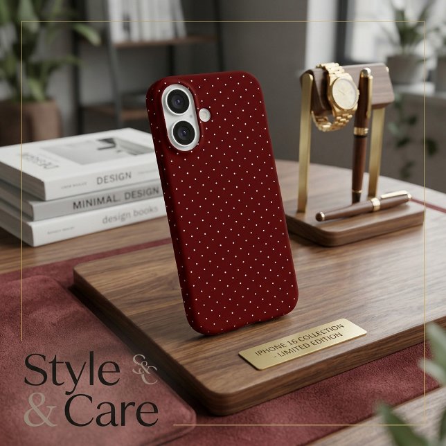 Classic White Polka Dot Maroon Protective iPhone 16 Case (Classic White Polka Dot Maroon Protective iPhone 16 Case)